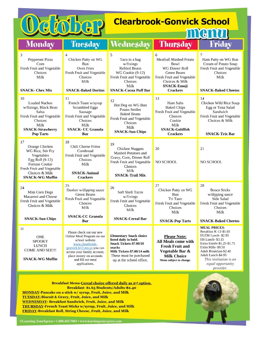 ClearbrookGonvick District 2311 October Menu